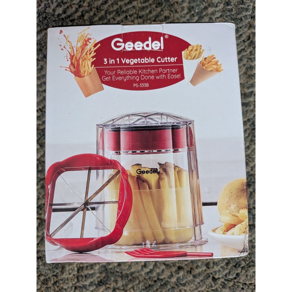 Geedel 3 in 1 Vegetable Cutter Potato Slicer Apple Corer Red PS-333B New